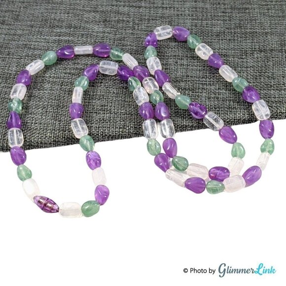 Avon Jewelry - VTG 80s Avon Tourmaline Impressions Translucent Purple Green & Clear Necklace
